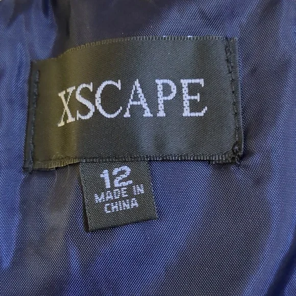 Xscape Navy Off-Shoulder Prom Dress - Picture 9 of 14